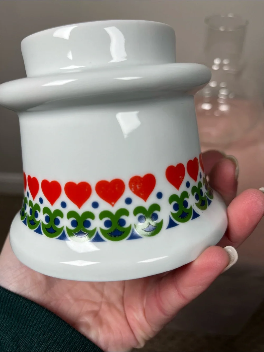 Clear Glass Hurricane Lamp with White Floral Heart Base